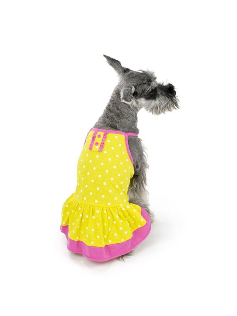 Vibrant Life Yellow Pink and White Polka Dot Dog Dress Size XS